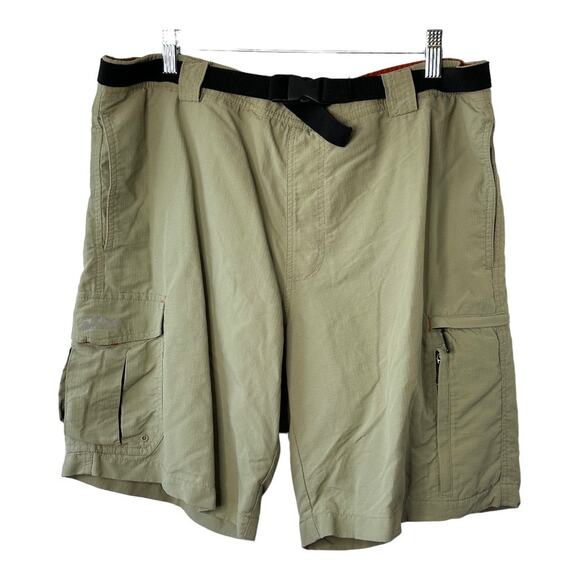 Eddie Bauer Khaki Cargo Pull On Belted Shorts Men's Medium  Inseam 8.5" Lined - Picture 1 of 8